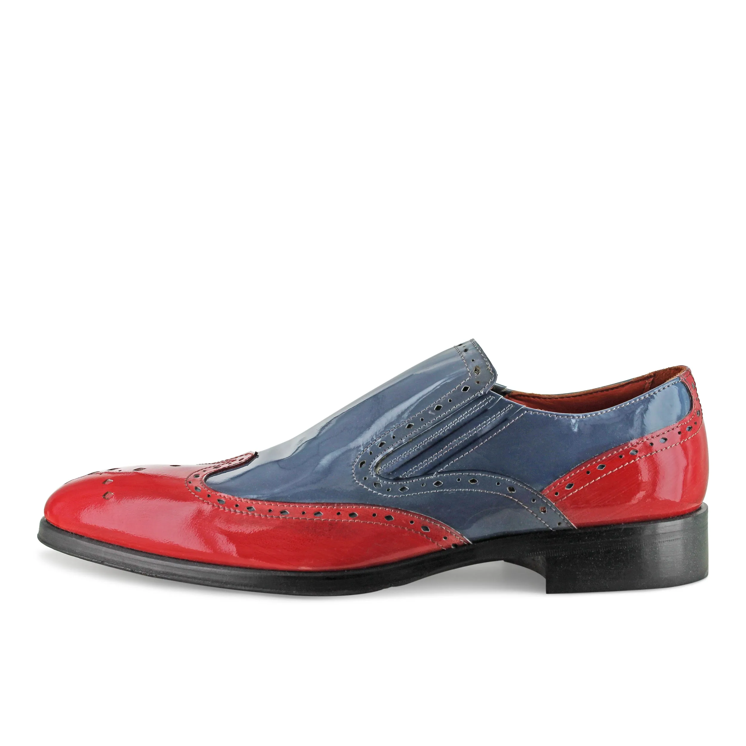 1350 - Salmon And Blue Patent Slip On Brogue