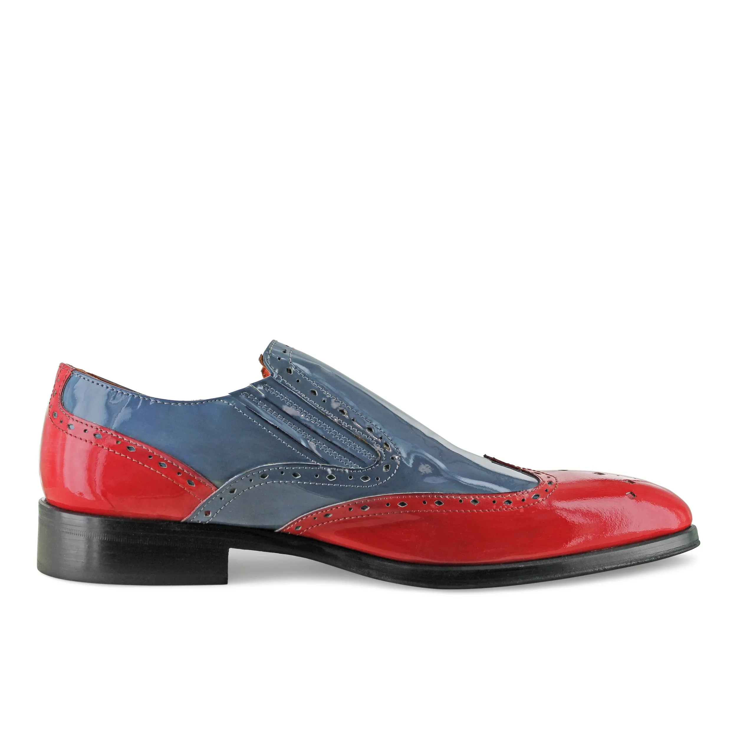 1350 - Salmon And Blue Patent Slip On Brogue