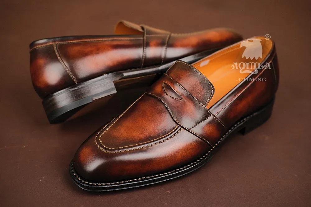 Aquila Brown Leather Loafers