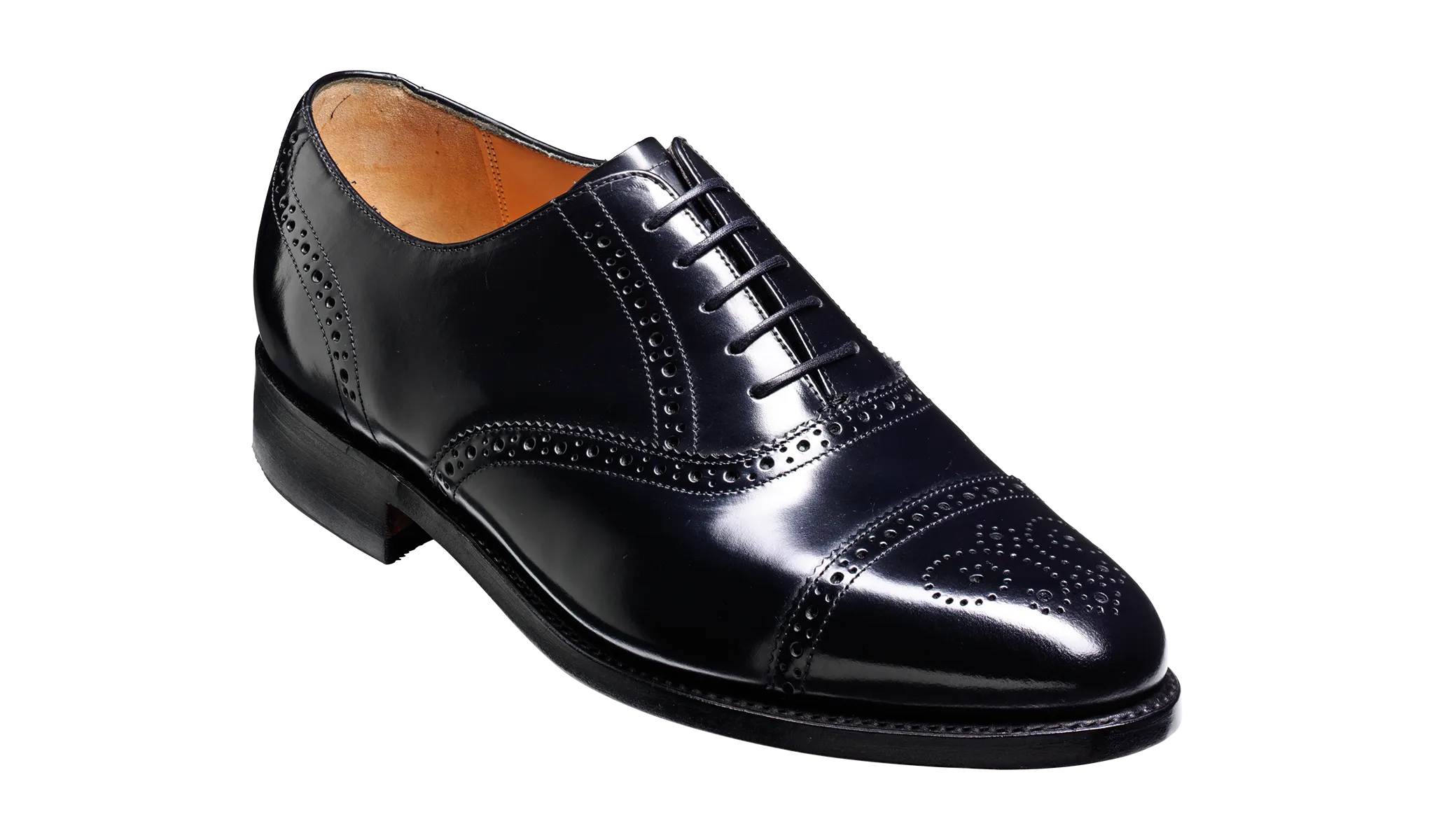 Barker Alfred Half Brogue Shoe - Hi Shine Black