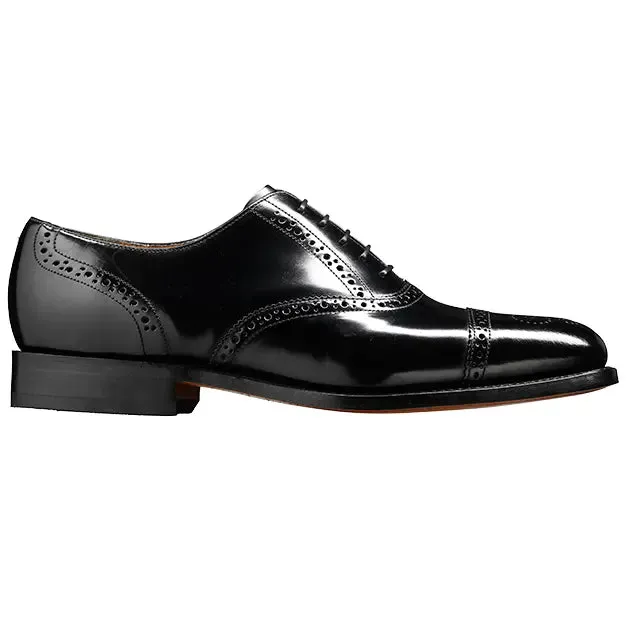 BARKER Alfred Shoes - Mens Semi Brogue Oxford - Black Hi-Shine