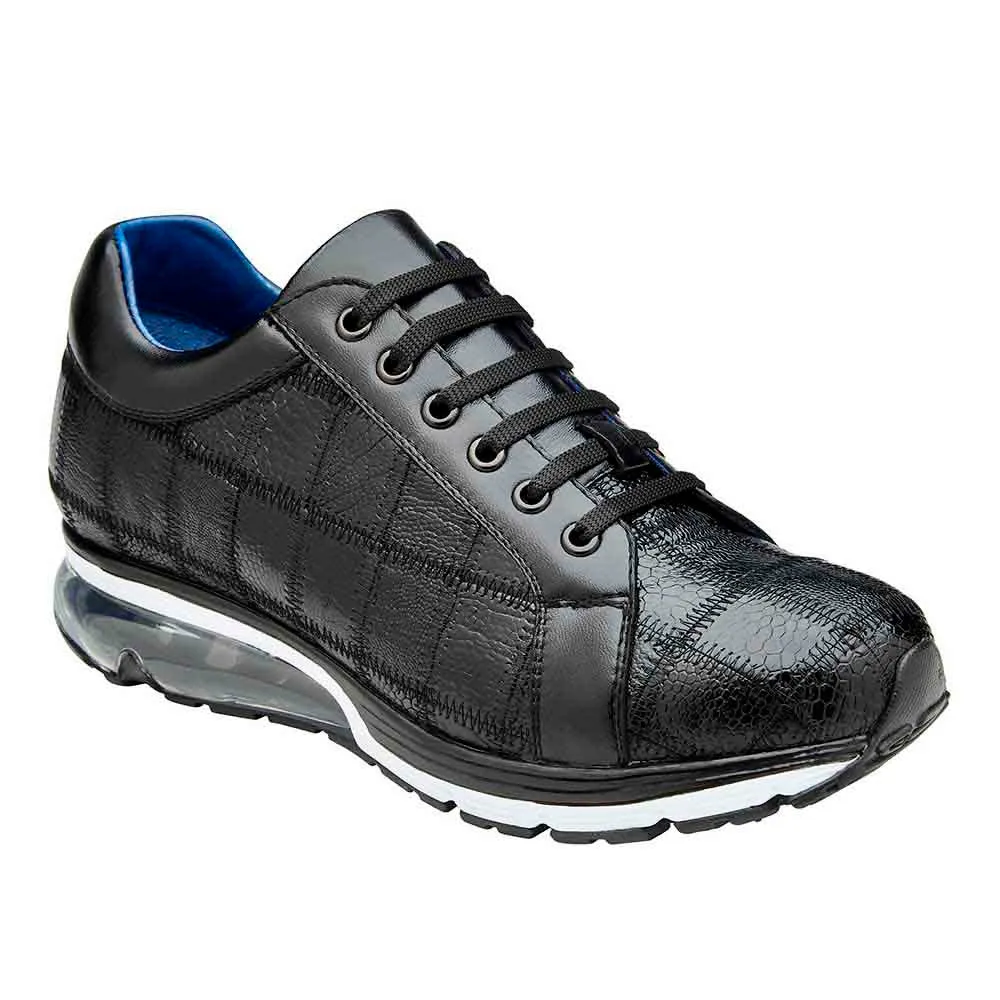 Belvedere Magnus Men's Casual Black Ostrich Patchwork Sneakers