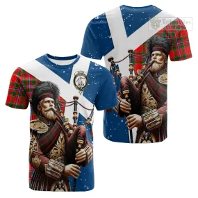 Butter Tartan Cotton T-shirt with Family Crest Scottish Bagpiper Vibes