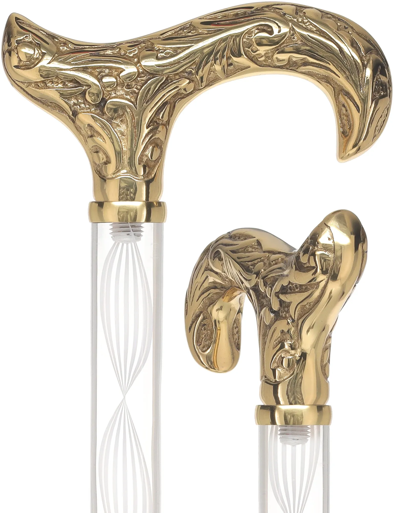 Crystal Elegance Brass Derby Cane with Invisible Acrylic Shaft Options