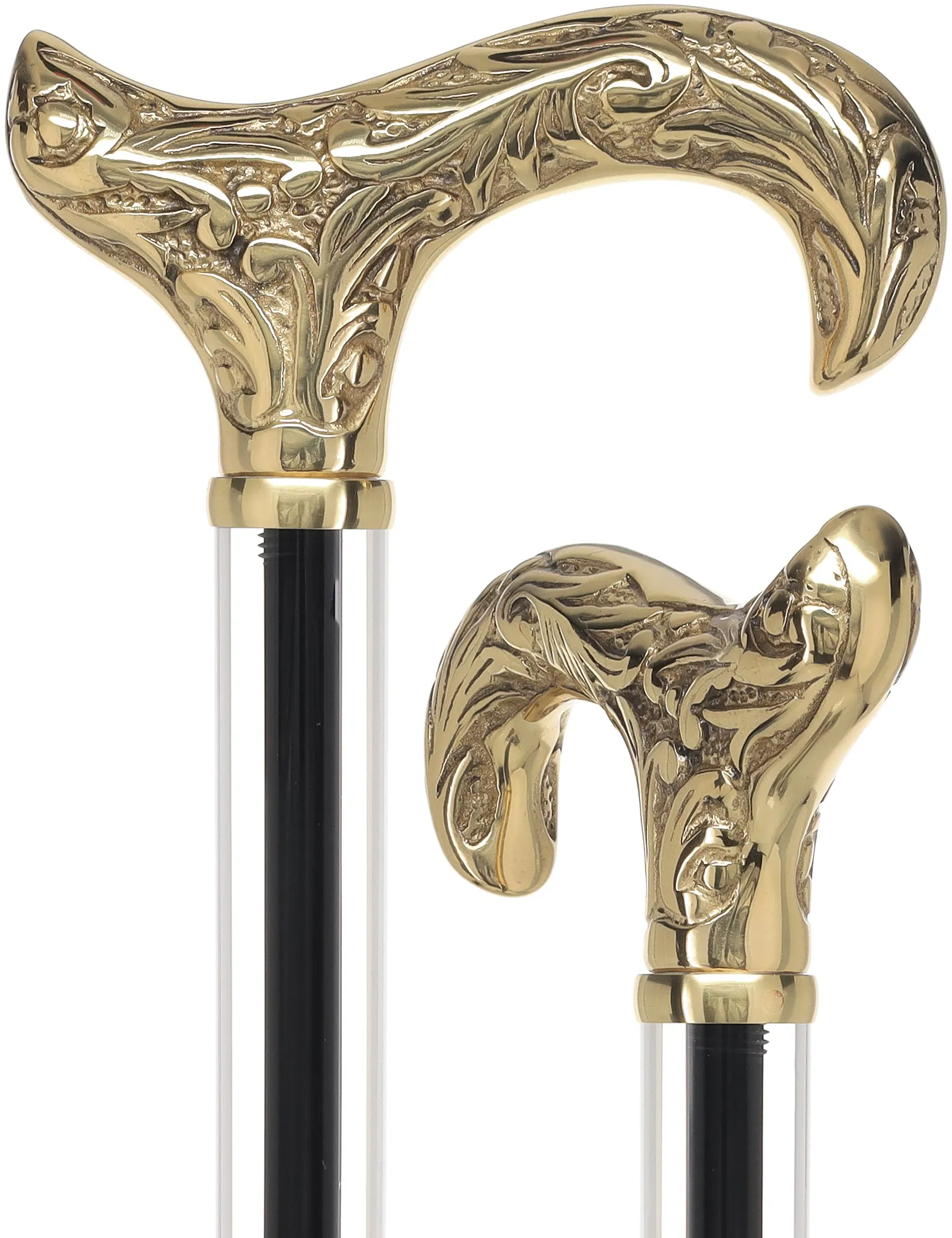 Crystal Elegance Brass Derby Cane with Invisible Acrylic Shaft Options