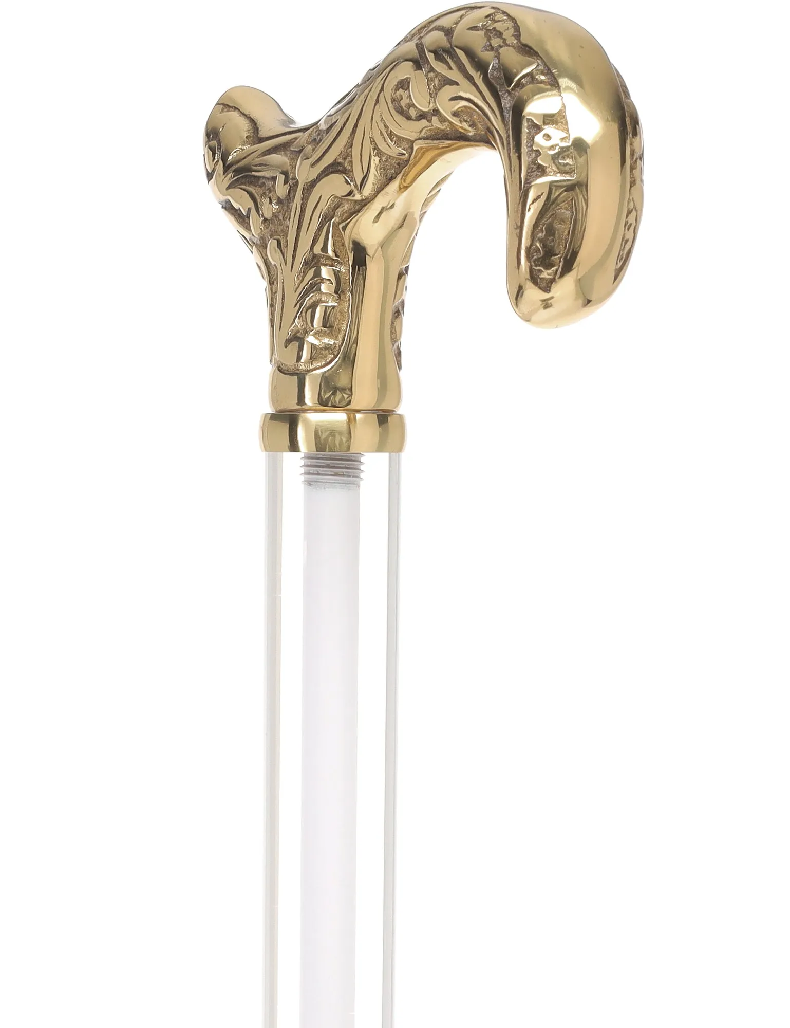 Crystal Elegance Brass Derby Cane with Invisible Acrylic Shaft Options