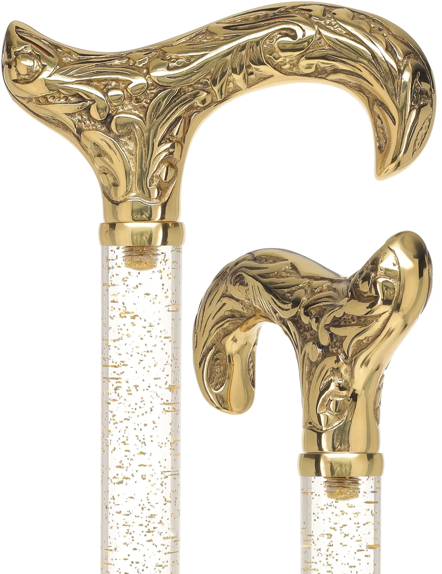 Crystal Elegance Brass Derby Cane with Invisible Acrylic Shaft Options