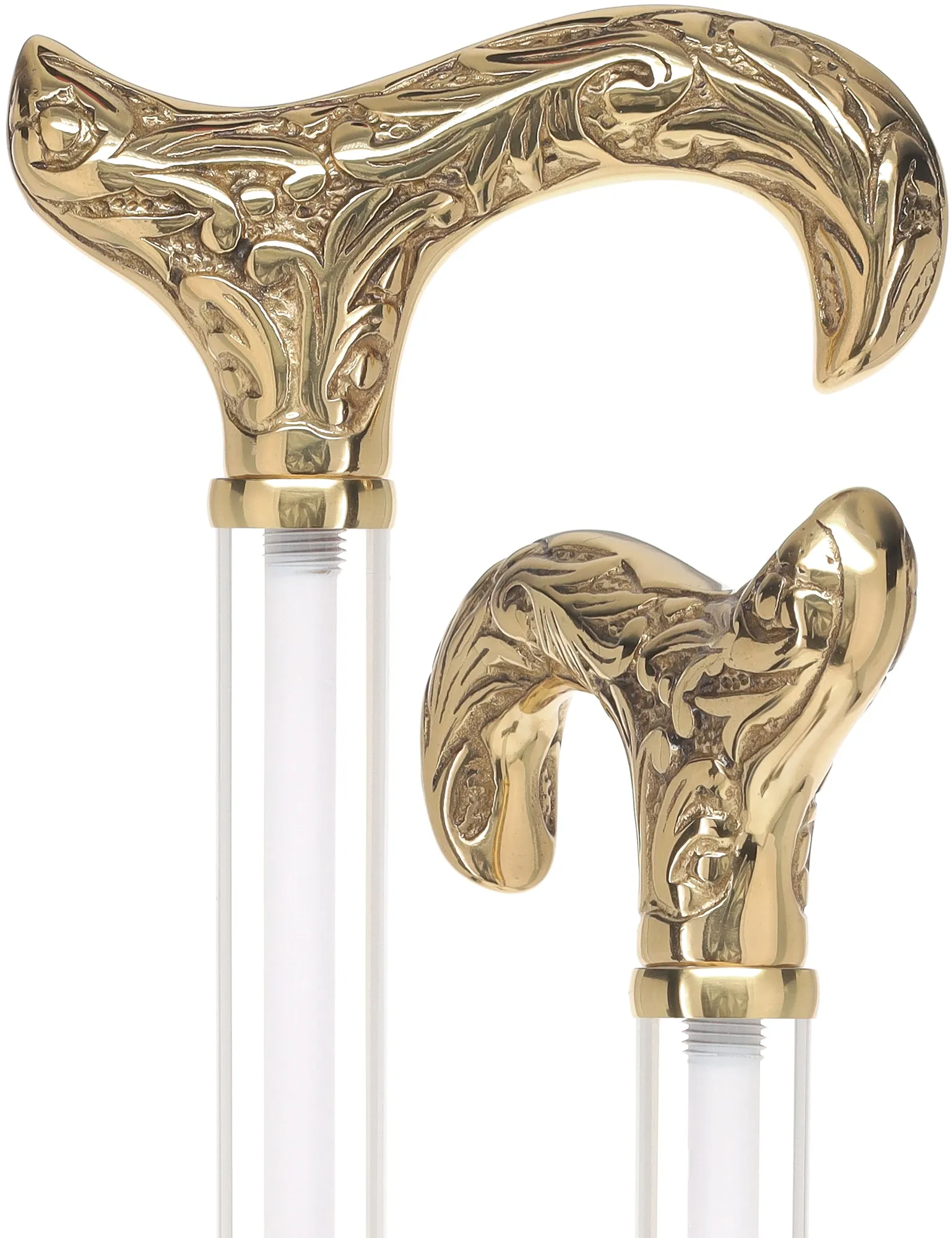 Crystal Elegance Brass Derby Cane with Invisible Acrylic Shaft Options