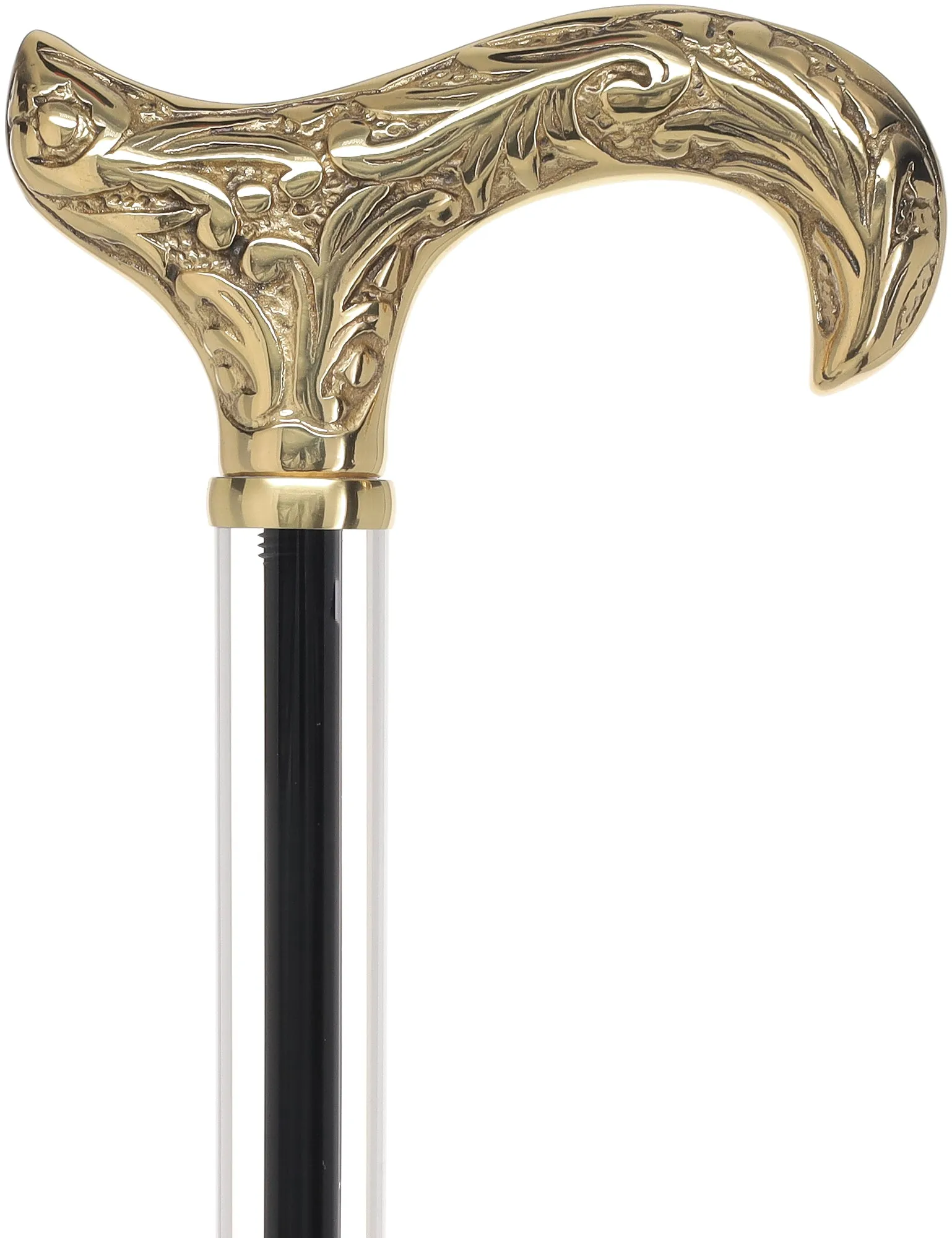 Crystal Elegance Brass Derby Cane with Invisible Acrylic Shaft Options