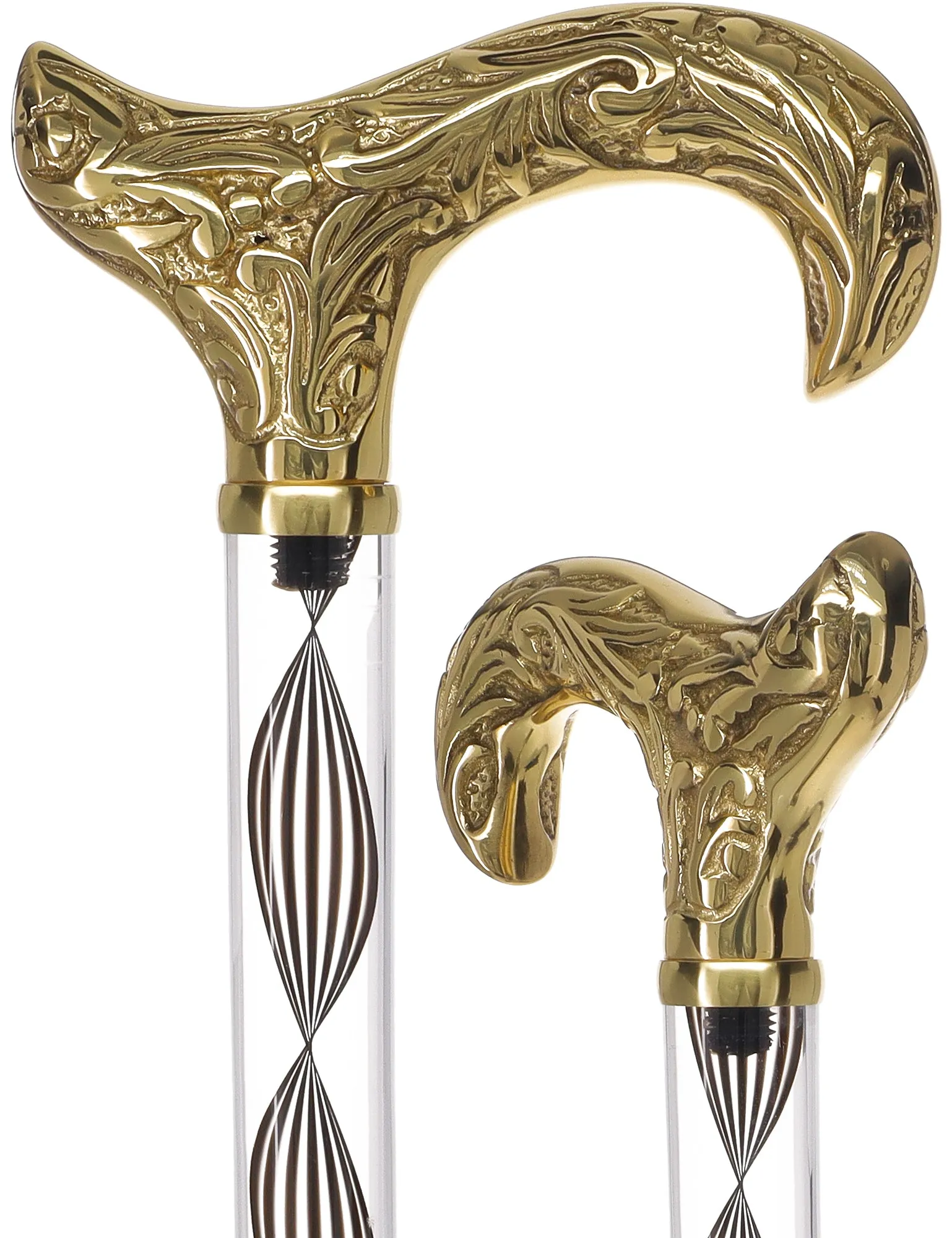 Crystal Elegance Brass Derby Cane with Invisible Acrylic Shaft Options