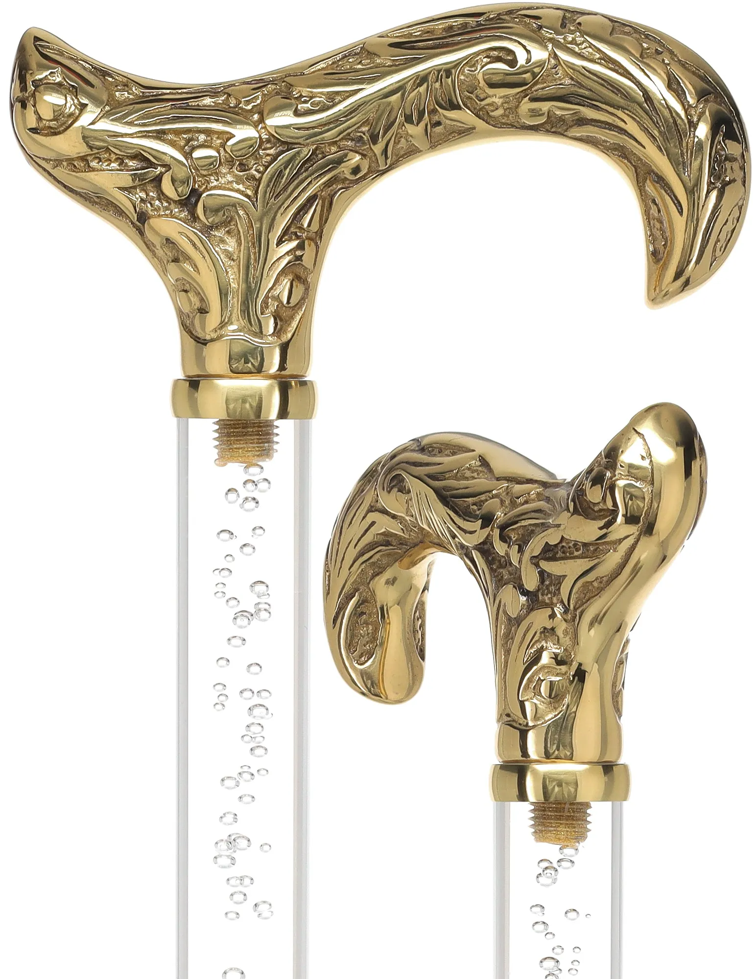 Crystal Elegance Brass Derby Cane with Invisible Acrylic Shaft Options