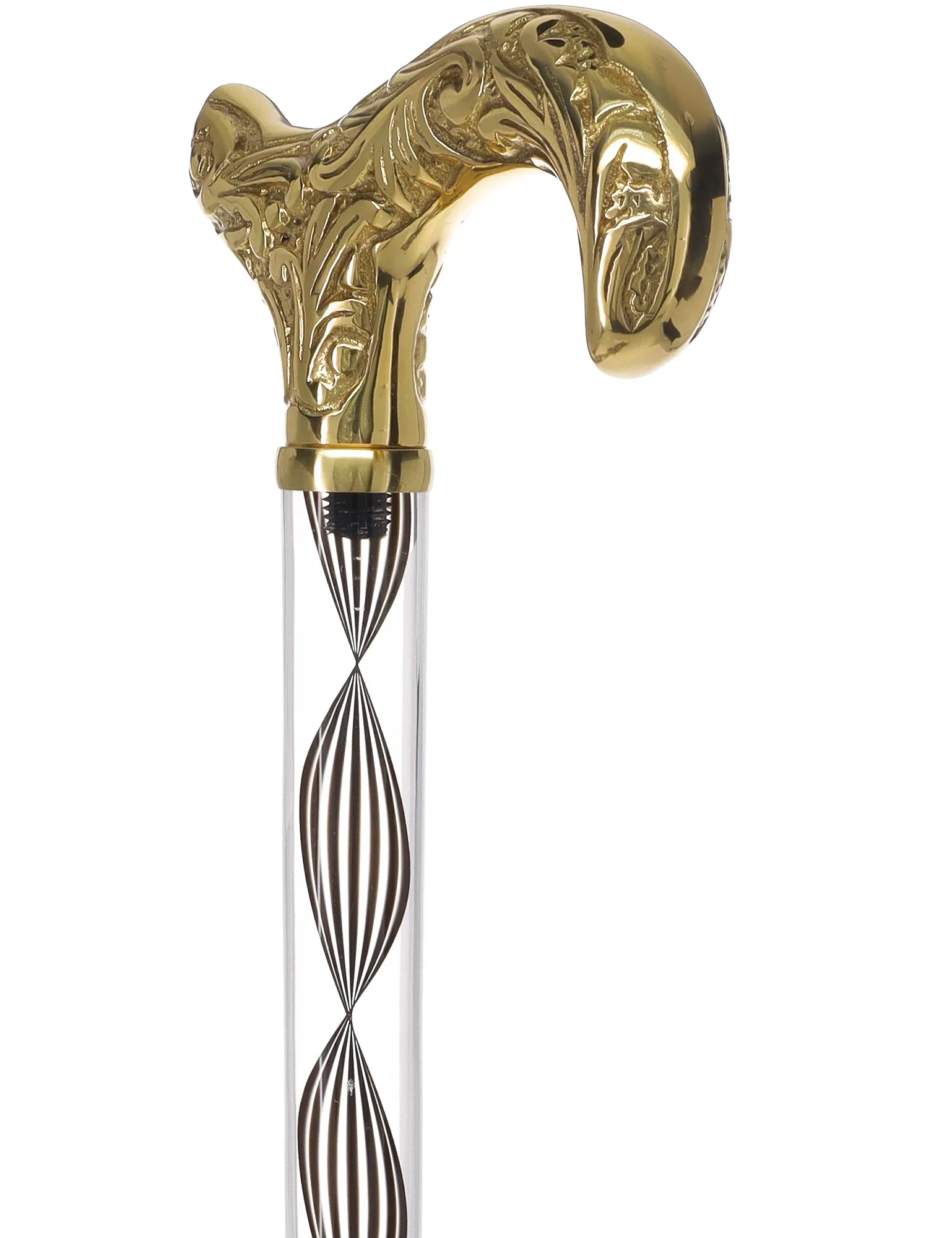 Crystal Elegance Brass Derby Cane with Invisible Acrylic Shaft Options