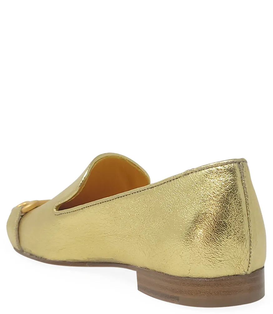 Gold Leather  Square Toe Loafer