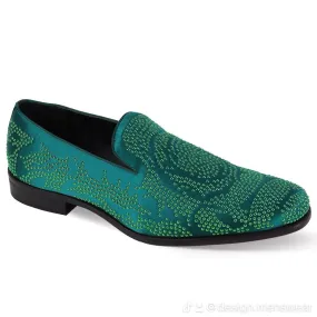 Green Sequin Stone Men's Loafers Luxury Design Slip-on Dress Shoes