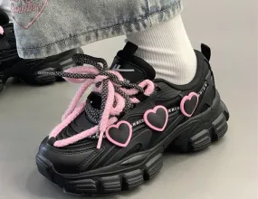 JOSKAA 2024 Black Pink Heart Sneakers Shoes Lovercore - Heartzcore