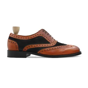 Kozani - Men's Tan Brown Calf Leather and Black Kid Suede Oxford Shoe