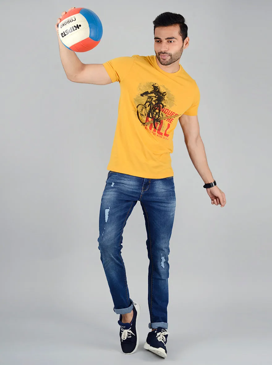 Light Golden Printed Slim Fit T-Shirt | Greenfibre