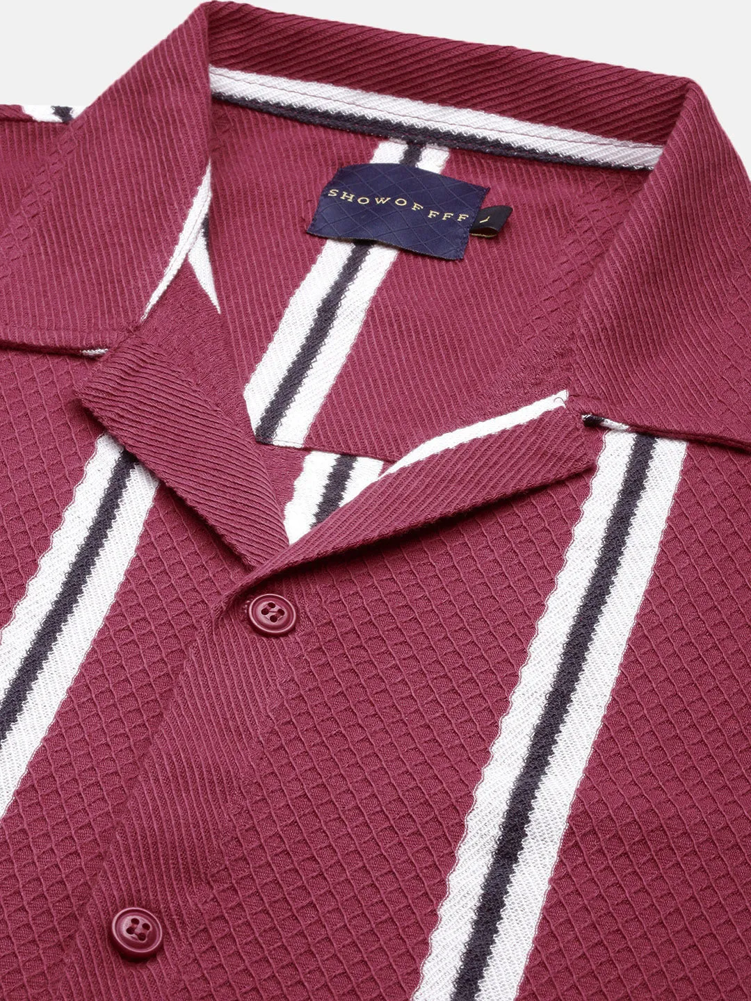 Men Striped Maroon Relaxed Fit Shirt