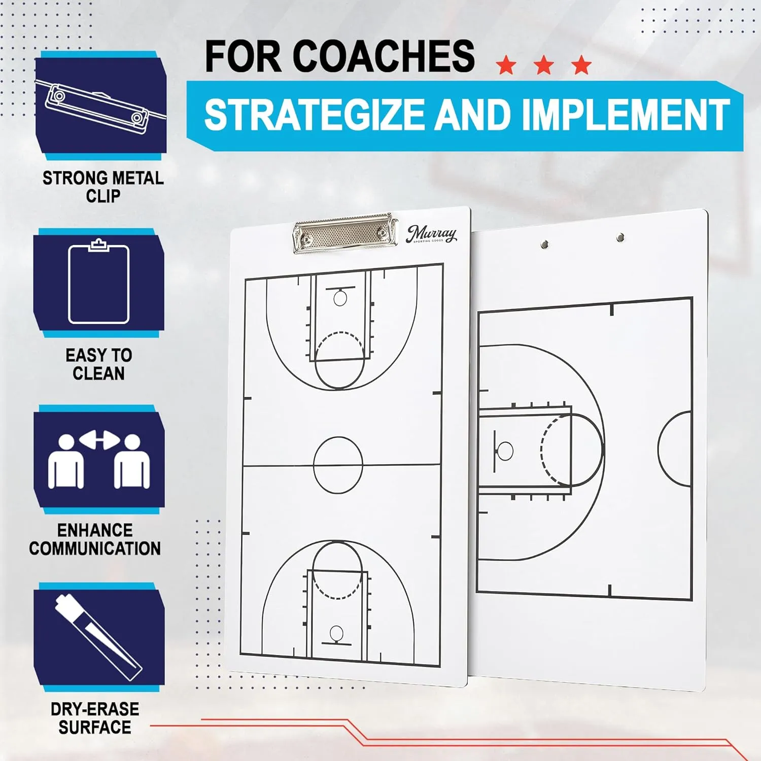 Murray Sporting Goods Dry Erase Basketball Coaches Clipboard