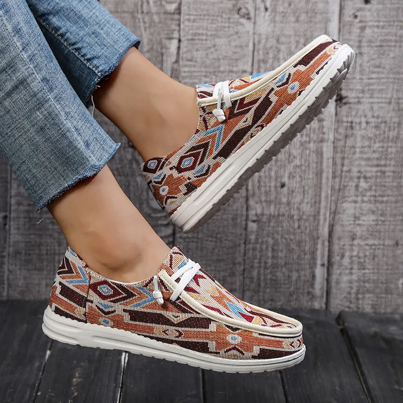 Print Lace-Up Loafers Shoes