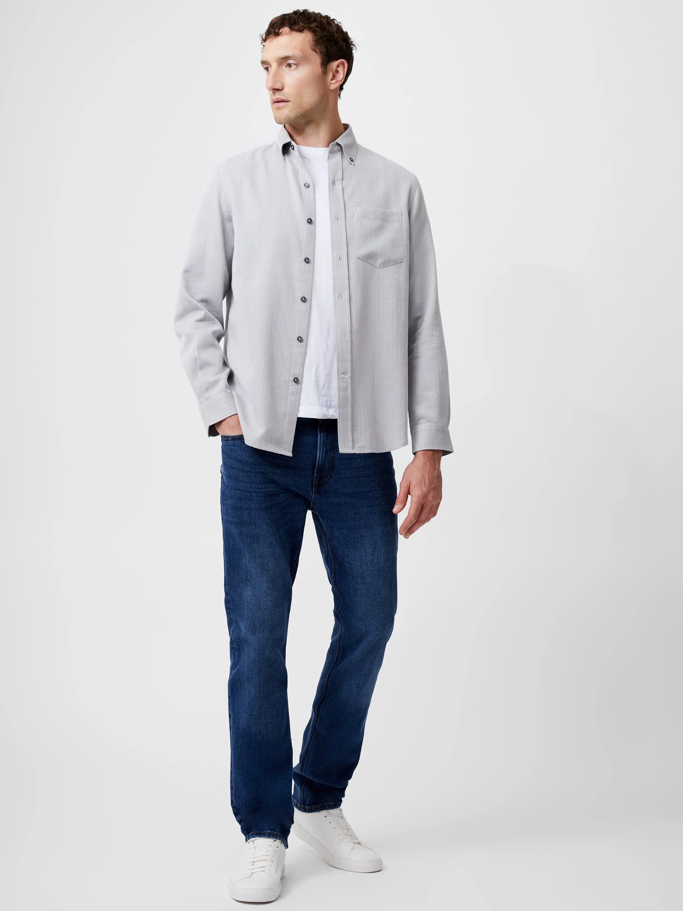 Regular Fit Herringbone Button Down Shirt