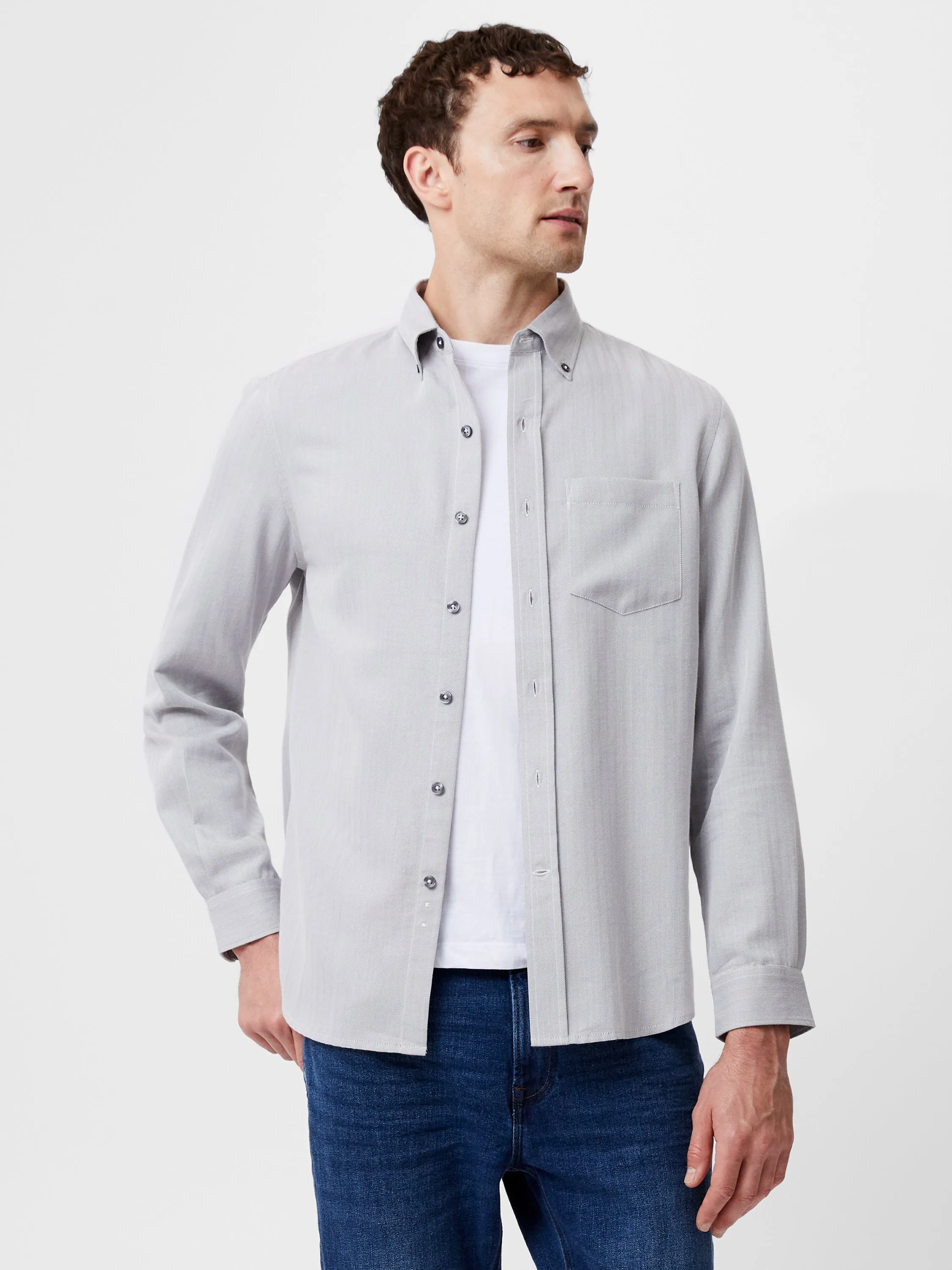 Regular Fit Herringbone Button Down Shirt