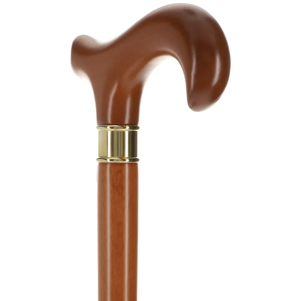 Scratch and Dent Extra Long, Super Strong Brown Derby Walking Cane With Beechwood Shaft and Brass Collar V2189