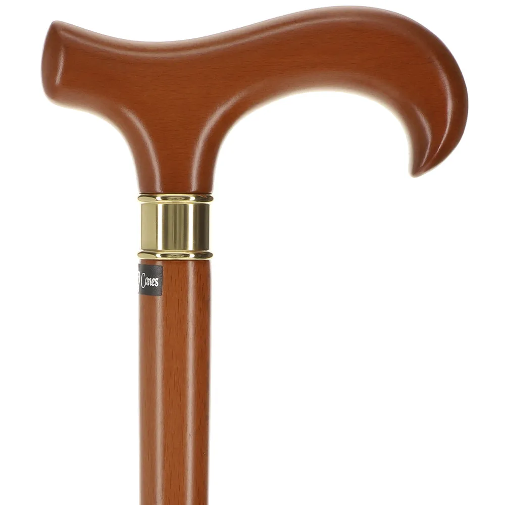 Scratch and Dent Extra Long, Super Strong Brown Derby Walking Cane With Beechwood Shaft and Brass Collar V2189