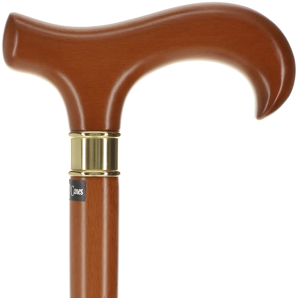 Scratch and Dent Extra Long, Super Strong Brown Derby Walking Cane With Beechwood Shaft and Brass Collar V2189