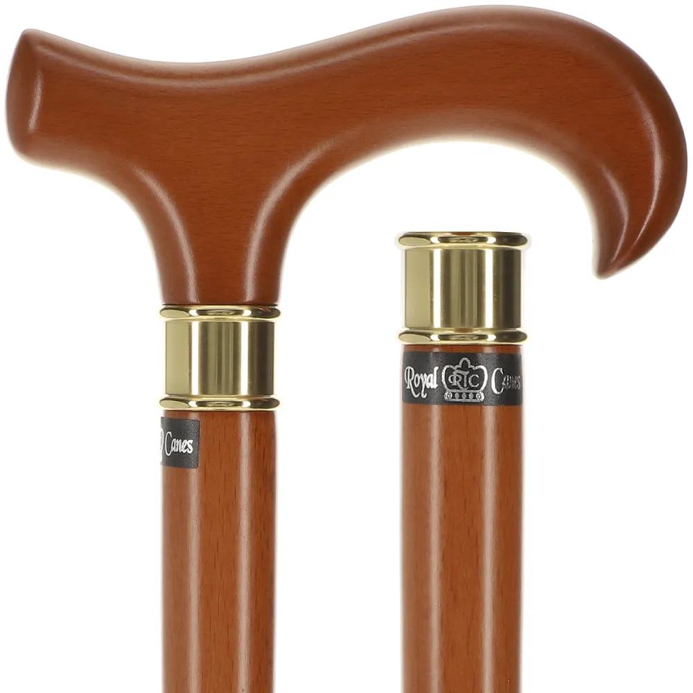 Scratch and Dent Extra Long, Super Strong Brown Derby Walking Cane With Beechwood Shaft and Brass Collar V2316