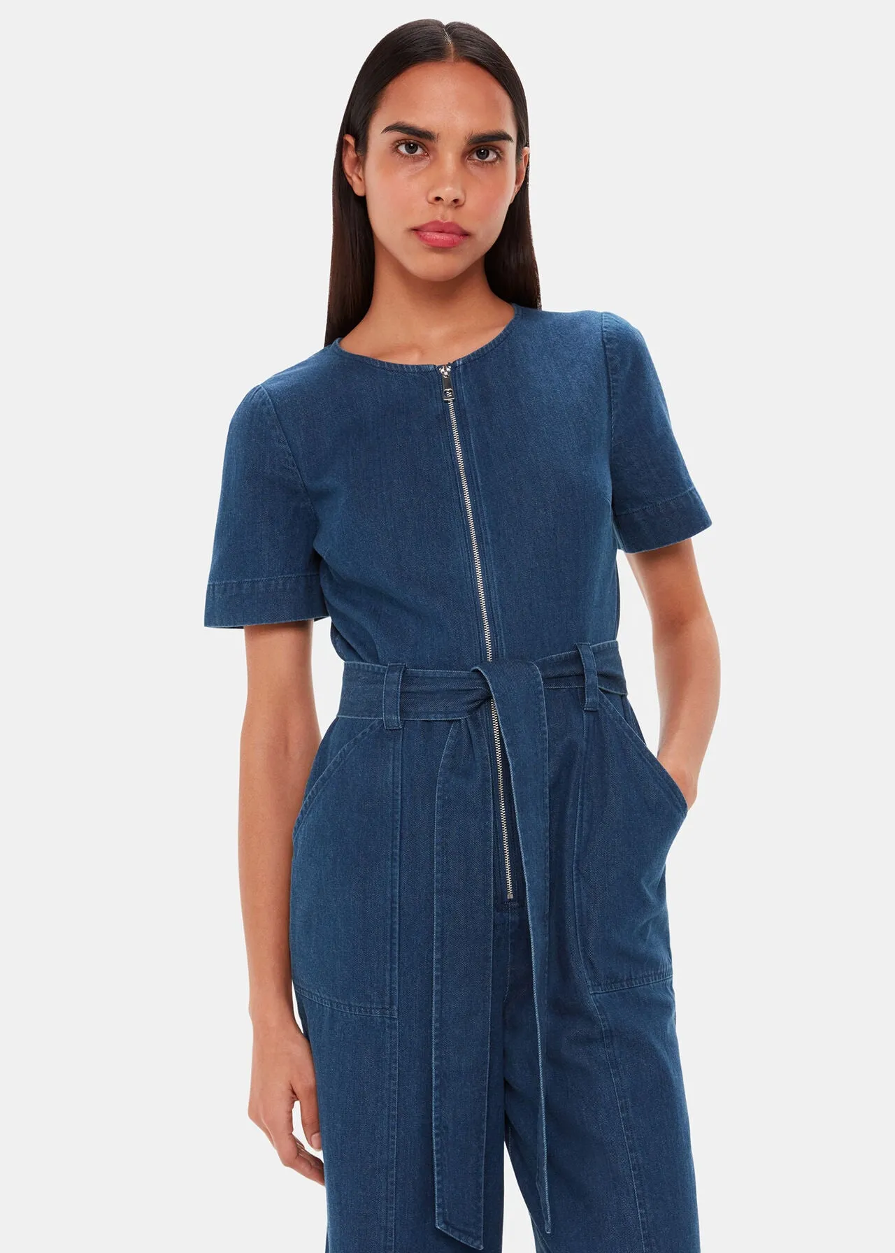 Short Sleeve Denim Jumpsuit