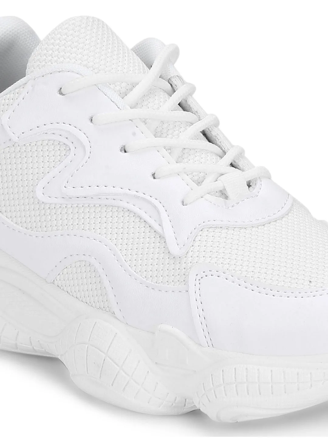 White PU Lace-Up Chunky Sneakers