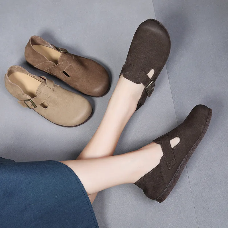 Women Retro Flat Buckle Slip On Shoes