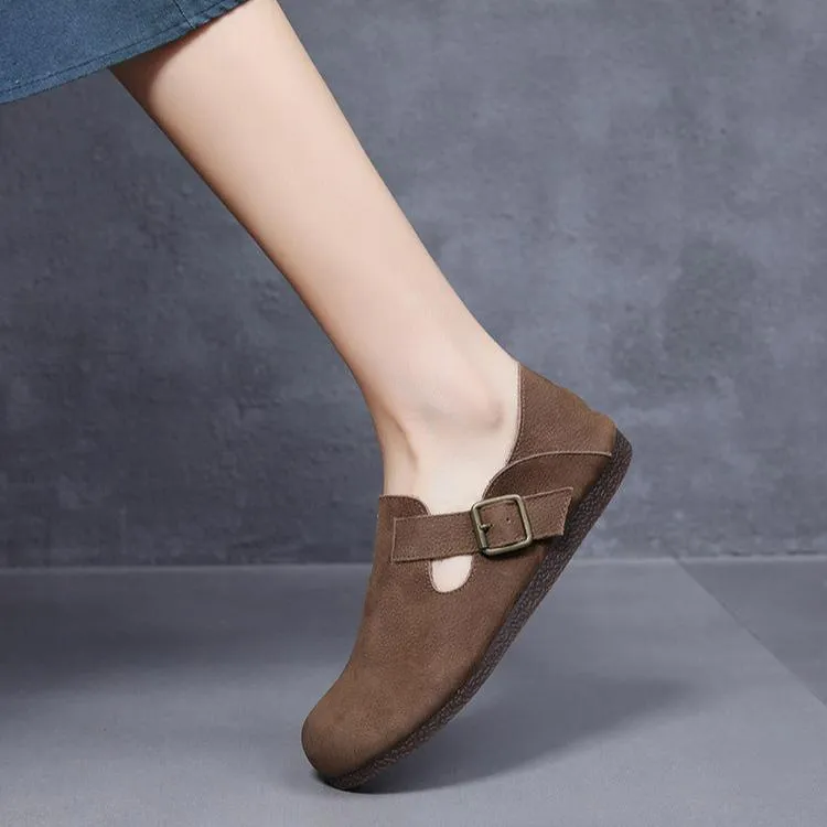 Women Retro Flat Buckle Slip On Shoes