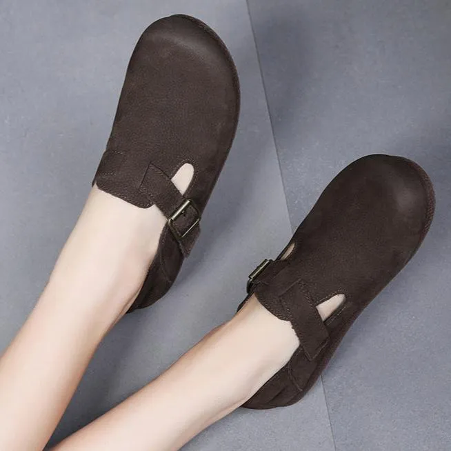 Women Retro Flat Buckle Slip On Shoes