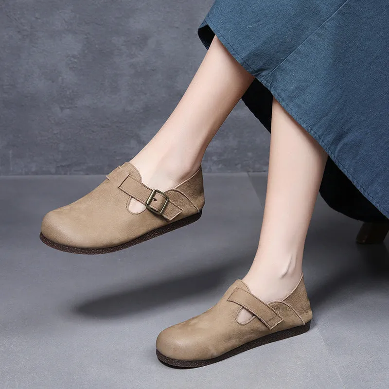 Women Retro Flat Buckle Slip On Shoes