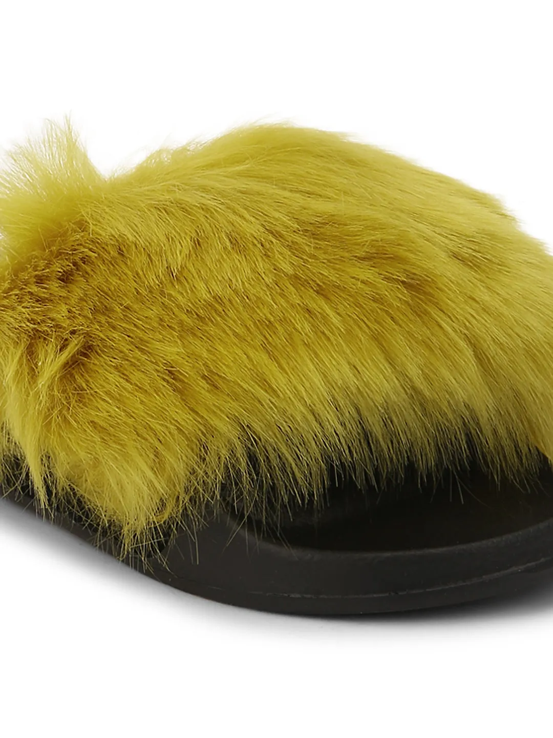 Yellow Black Fur Slip-on Flats